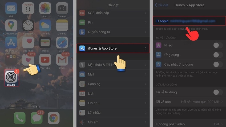 Bước 1: Vào app Cài đặt trên iPhone => chọn iTunes & App Store => ID Apple.